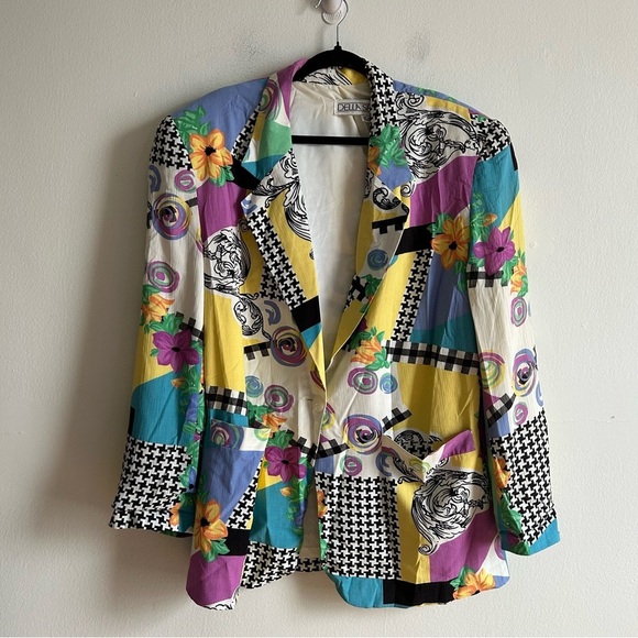 Della Spiga Sz 14 Vintage Colorful Abstract 80s Blazer - Picture 2 of 9
